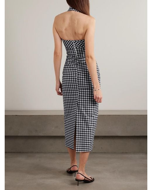 Posse White Chiara Checked Cotton-Blend Halterneck Midi Dress