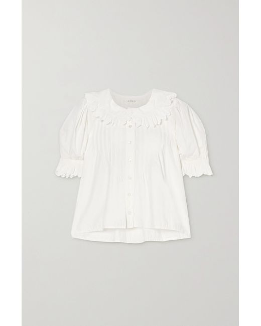 Doen White Rune Scalloped Embroidered Cotton-poplin Blouse