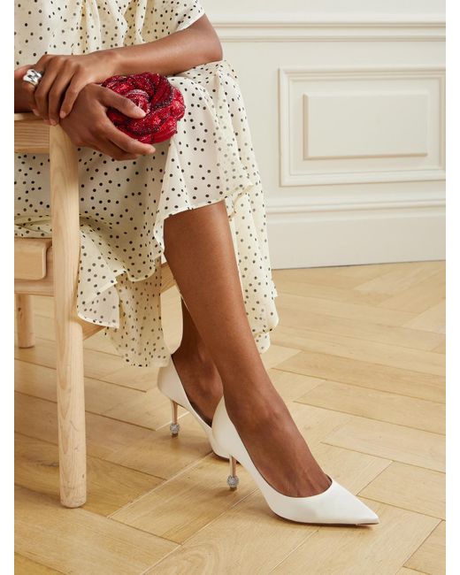 Roger Vivier White Marlene 85 Crystal-Embellished Satin Pumps