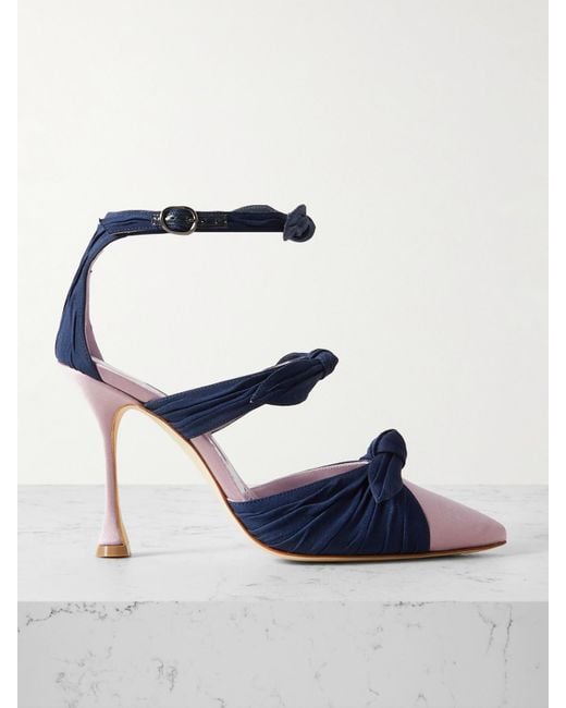 Manolo Blahnik Blue Smyrna Bow-Embellished Suede And Satin Pumps