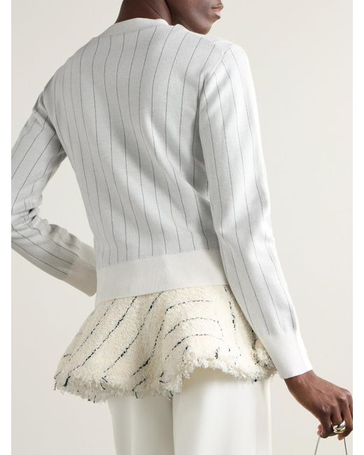 Sacai White Layered Striped Cotton And Bouclé-Tweed Sweater