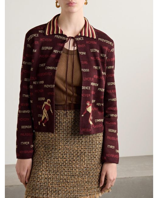 Bode Red Gridiron Cotton-Jacquard Cardigan