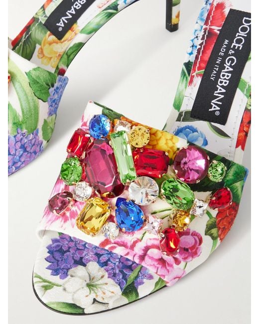 Dolce & Gabbana Multicolor Keira Crystal-Embellished Floral-Print Canvas Mules