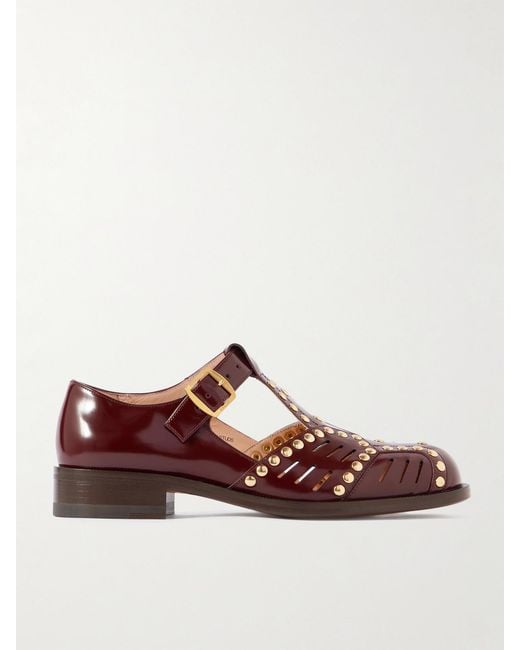 Bally Brown Spiegel Studded Cutout Glossed-Leather Brogues