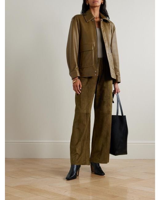 Nour Hammour Green Olan Suede Wide-Leg Pants