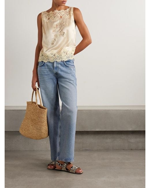 Doen Natural Viviane Lace-Trimmed Silk-Satin Top