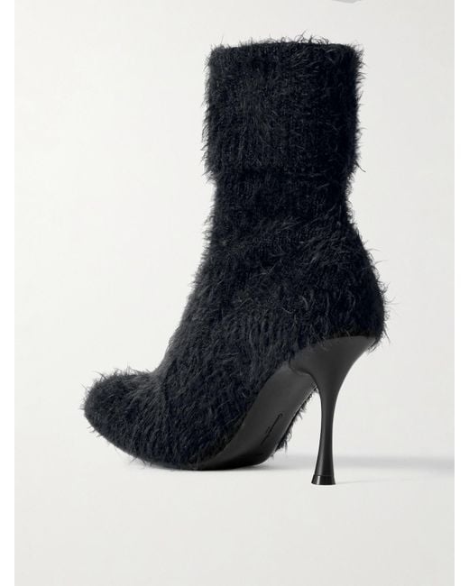 Gianvito Rossi Blue Aspen 95 Brushed Ribbed-Knit Ankle Boots