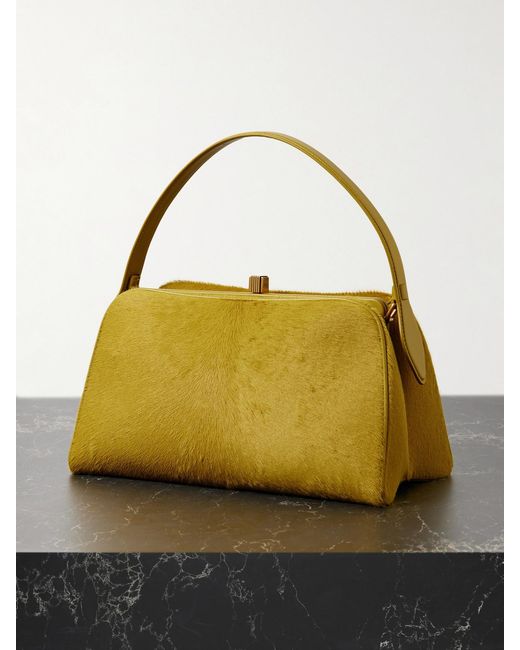 Khaite Yellow Cate Leather-Trimmed Calf Hair Tote