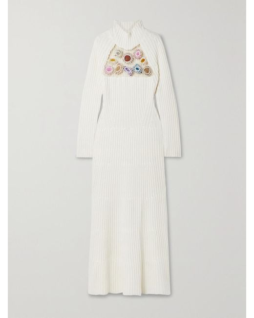 Gabriela Hearst Natural Juana Maxikleid Aus Geripptem Kaschmir Mit Cut-Out Und Verzierungen