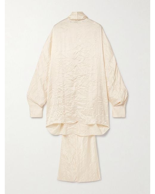 Khaite Natural Bex Open-Back Tie-Neck Crinkled Satin-Twill Top