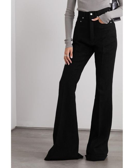 Rick Owens Black Bolan Wool-Flannel Flared Pants