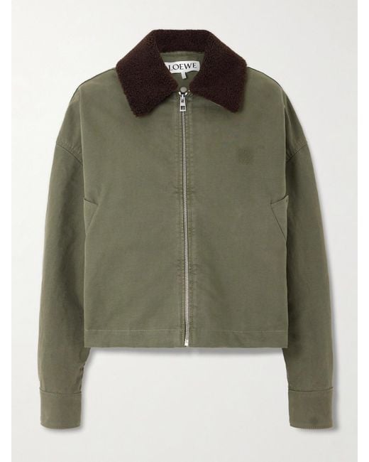 Loewe Green Jacke Aus Baumwoll-Drillich Mit Shearling-Besatz