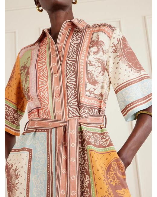ALÉMAIS White Alberta Belted Printed Linen Mini Shirt Dress