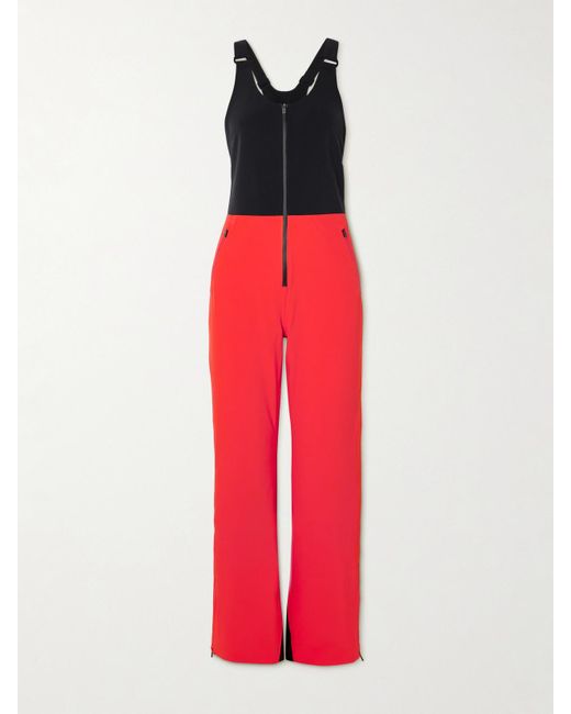Aztech Mountain Red Top To Bottom Paneled Stretch Salopettes