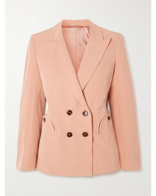 Blazé Milano Pink Flica Charmer Double-Breasted Silk And Linen-Blend Blazer