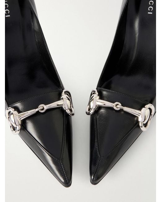Gucci Black Boulevard Horsebit-Embellished Leather Pumps