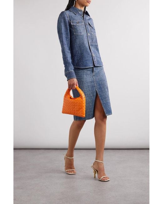 Bottega Veneta Blue Midirock Aus Webstoff Mit Denim-Effekt