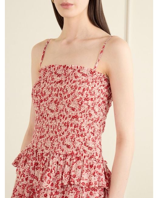 Isabel Marant Red Elodie Floral-Print Ruffled Organic Cotton Mini Dress