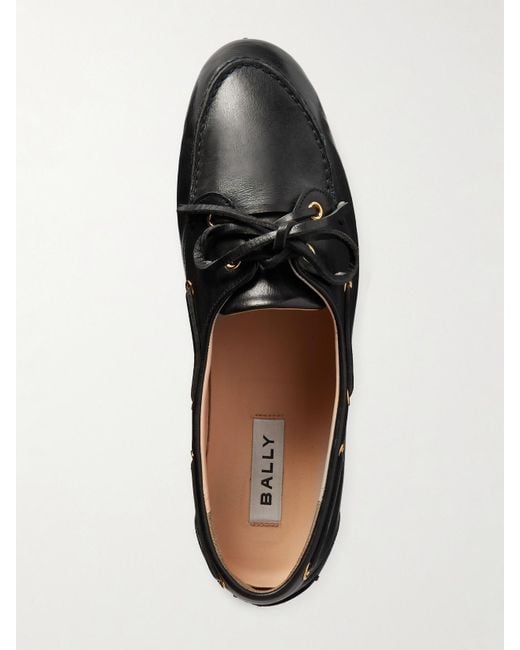 Bally Black Pathy Leather Boat Shoes