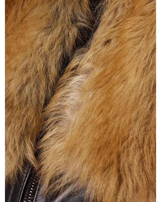 Saint Laurent Brown Bomberjacke Aus Shearling Mit Lederbesätzen