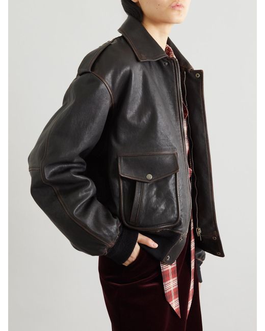 Saint Laurent Black Lederjacke Mit Shearling