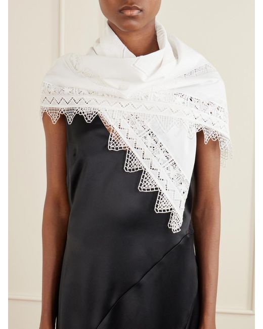 Totême White Lace-Trimmed Cotton-Voile Scarf