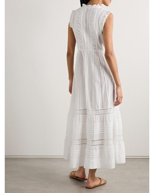 Doen White Helaine Crocheted And Pintucked Cotton-Voile Midi Dress