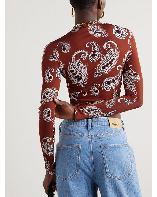 Rabanne Red Cropped Paisley-Print Stretch-Crepe Top