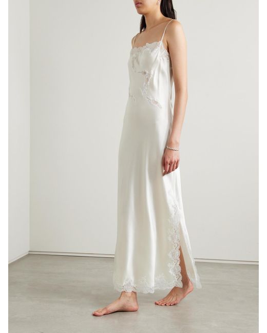 Carine Gilson Lace-trimmed Silk-satin Nightdress in White