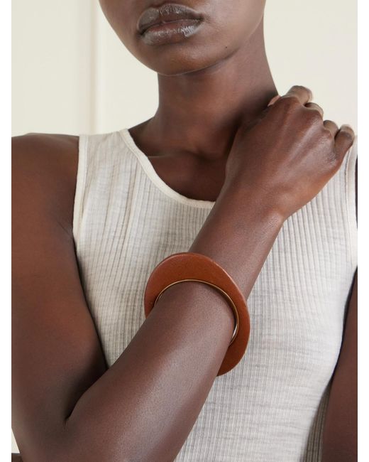 Saint Laurent Brown Blade Logo-Engraved-Tone And Leather Bangle