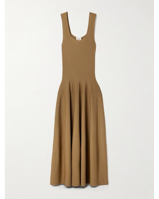 Khaite Natural Jodie Pleated Wool Midi Dress