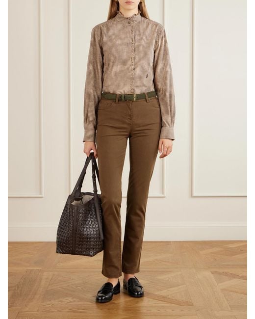 James Purdey & Sons Natural Logo-Embroidered Ruffled Checked Cotton Shirt