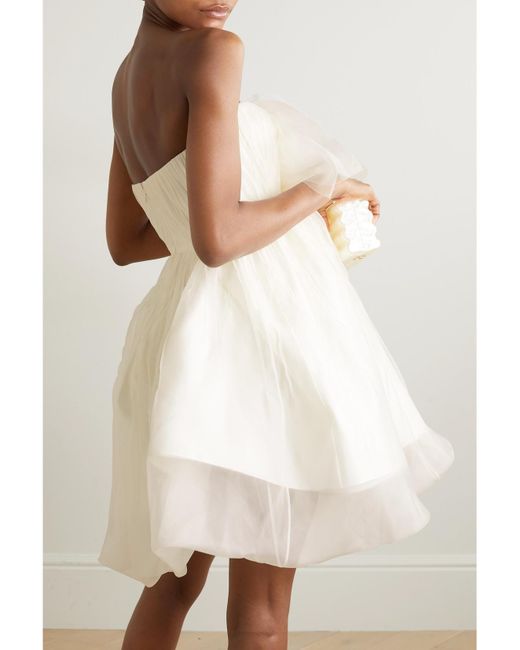 Danielle Frankel Natural Lottie Strapless Appliquéd Silk-Organza Mini Dress