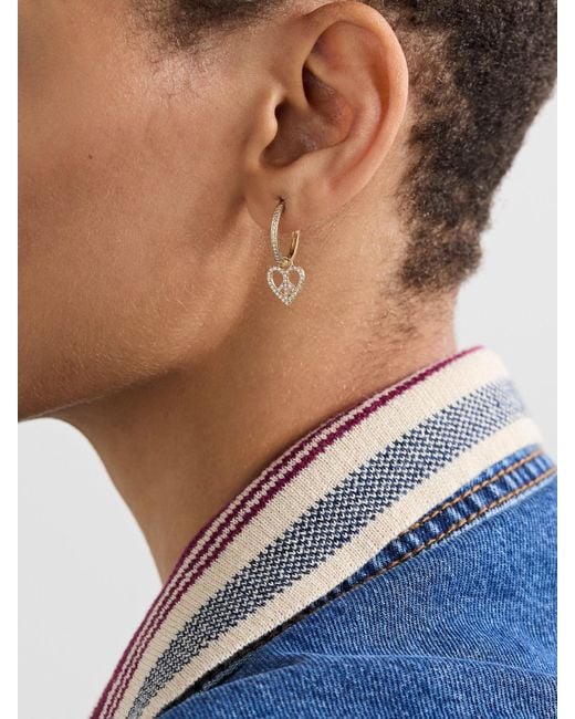 Sydney Evan Natural Peace Love 14-Karat Diamond Hoop Earrings