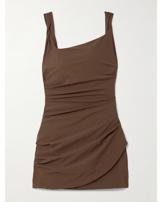 Sir Brown Draped Twisted Stretch-Crepe Mini Dress