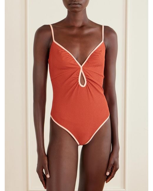 Johanna Ortiz Red Sundown Dust Ribbed Swimsuit