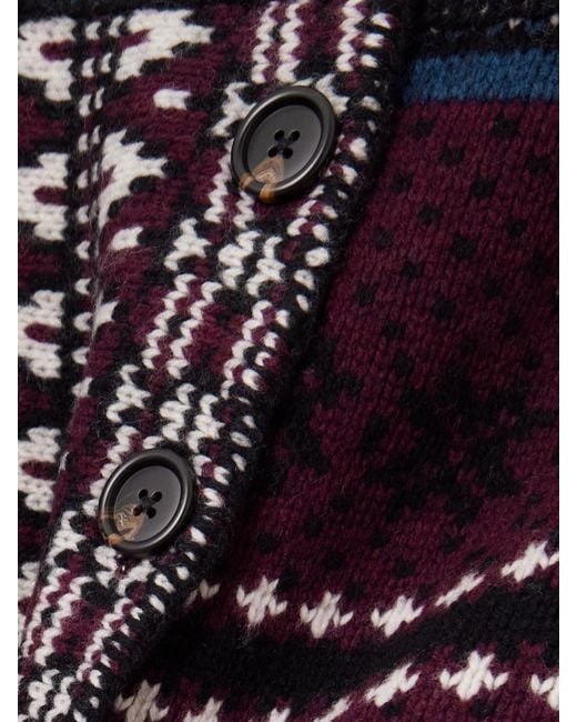 Sea Blue Linea Paneled Fair Isle Merino Wool Cardigan