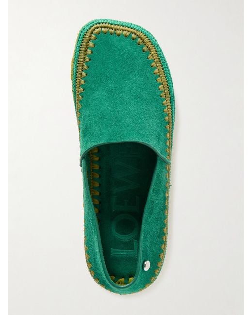 Loewe Green Paula's Ibiza Rio Raffia-Trimmed Suede Espadrilles