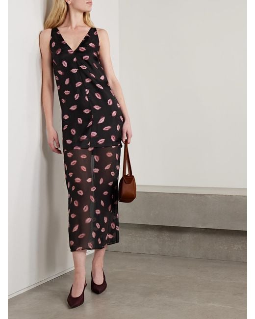 Altuzarra Black Katrin Layered Printed Silk-Twill And Chiffon Midi Dress