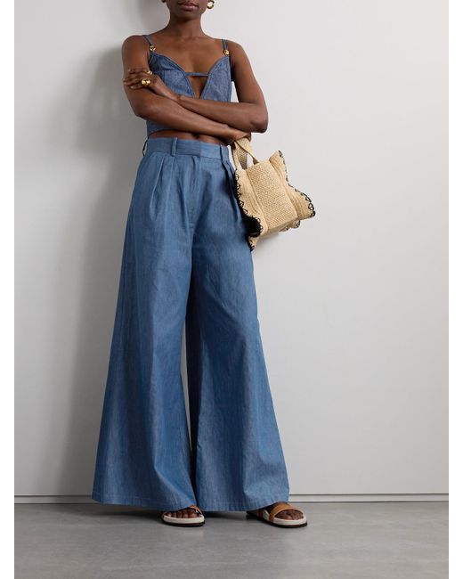 Miguelina Blue River Hose Mit Weitem Bein Aus Baumwoll-Chambray Mit Falten