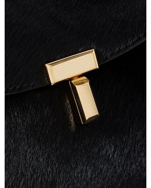 Totême  Black T-Lock Leather-Trimmed Pony Hair Shoulder Bag