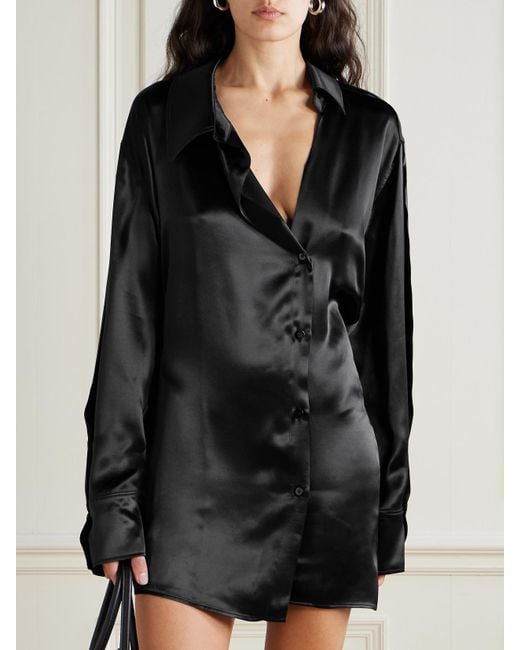 The Attico Black Asymmetric Satin Mini Dress