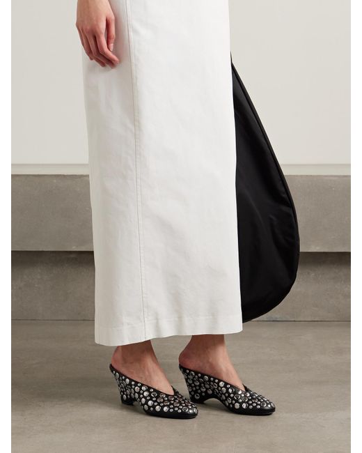 Khaite Black Cloak Studded Leather Mules