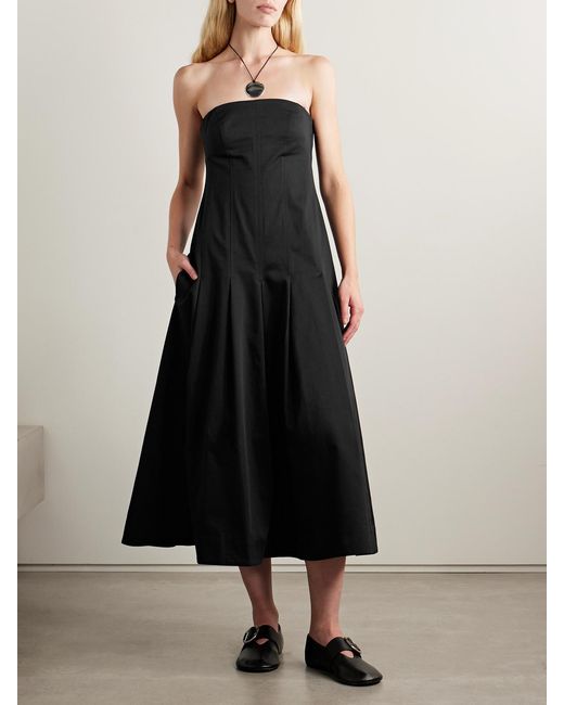 Kallmeyer Black Maeve Pleated Cotton-Blend Twill Midi Dress