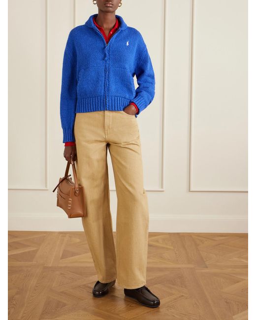 Polo Ralph Lauren Blue Knitted Cotton Zip-Up Cardigan