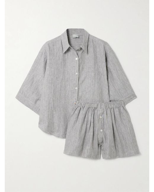 Deiji Studios Gray The 03 Set Aus Hemd Und Shorts Aus Vorgewaschenem Leinen Mit Streifenmuster