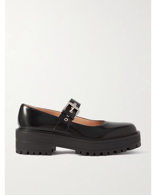 Gianvito Rossi Leather Mary Jane Ballet Flats in Black | Lyst
