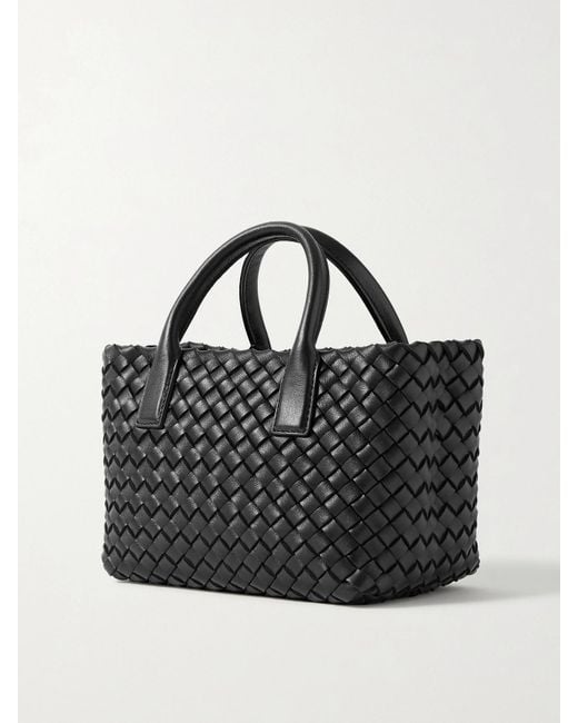 Bottega Veneta Black Cabat Mini Intrecciato Leather Tote
