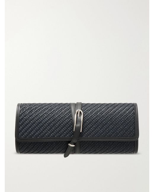 Liffner Gray Belted Leather-Trimmed Raffia Clutch
