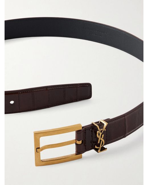 Saint Laurent Red Cassandre Croc-Effect Leather Belt
